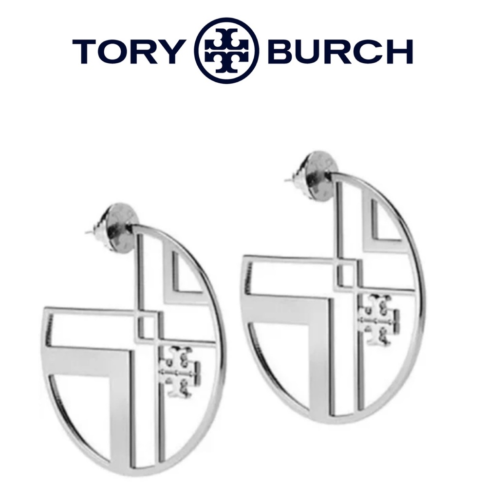 NEW TORY BURCH Silver Geometric Design Earrings